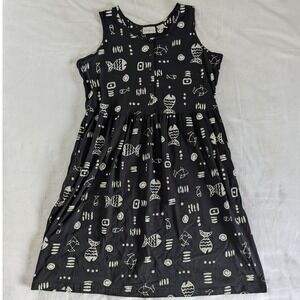 VTG Black & White Fish Print‎ Sleeveless Button Front Midi Dress Women's Size 1X
